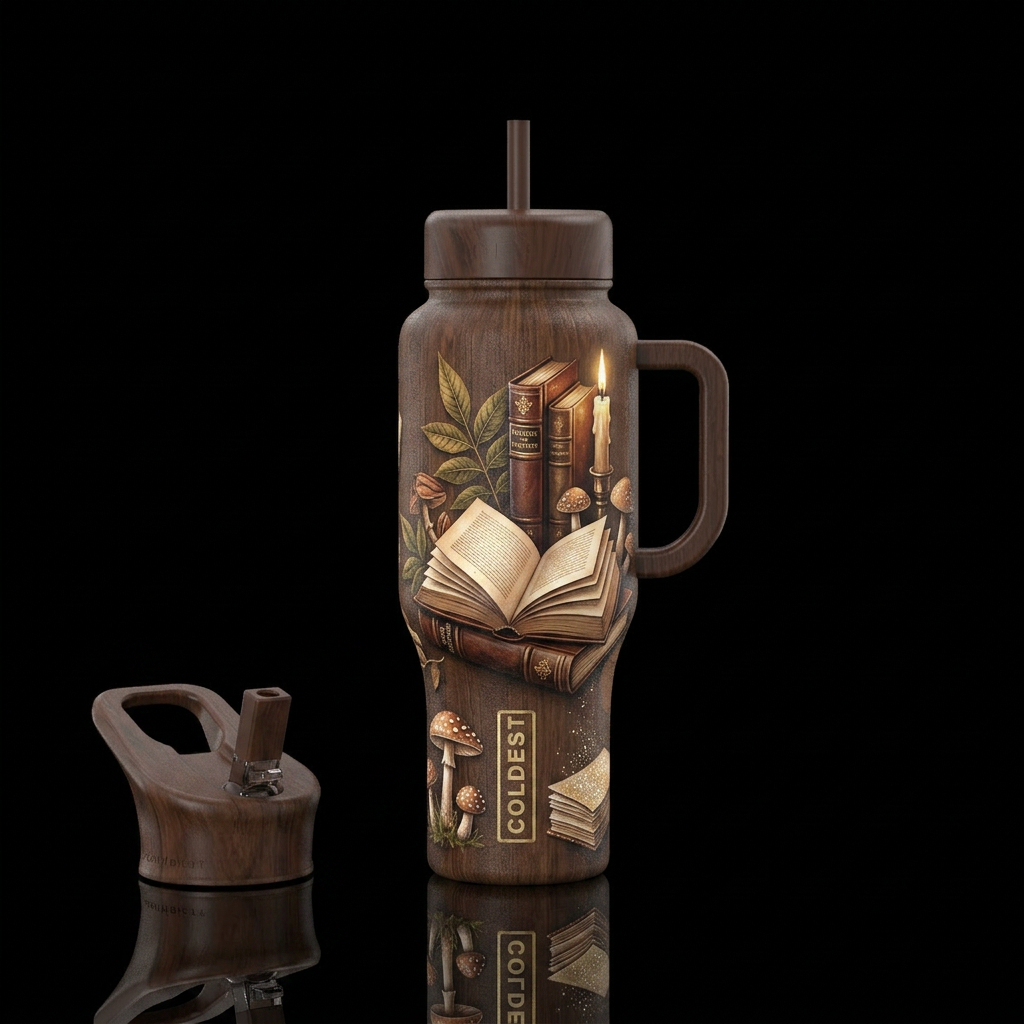 Brown dark bottle, Books w/ pages showing, 1 book ... water bottle design