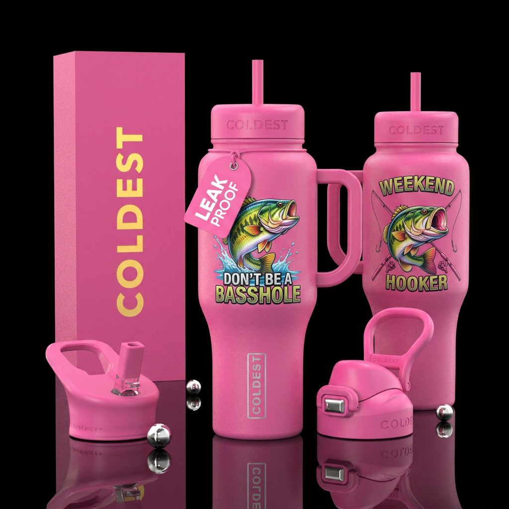 DON'T BE A BASSHOLE" Colorful bass on top words un... water bottle design