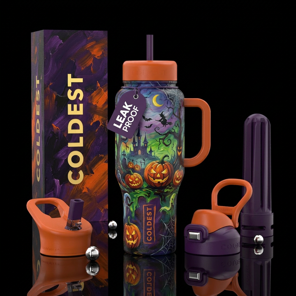 Oil painted Halloween bottle water bottle design