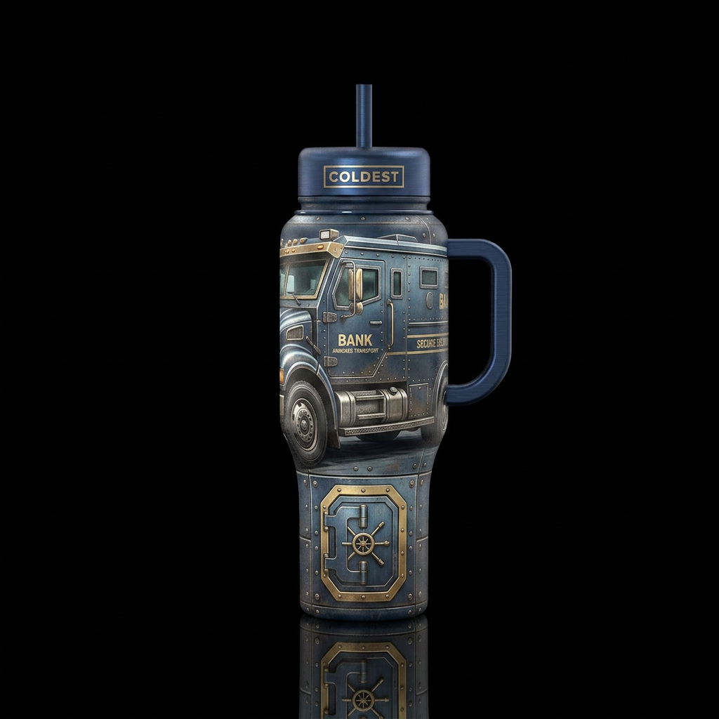 Unique armor truck from the bank water bottle design
