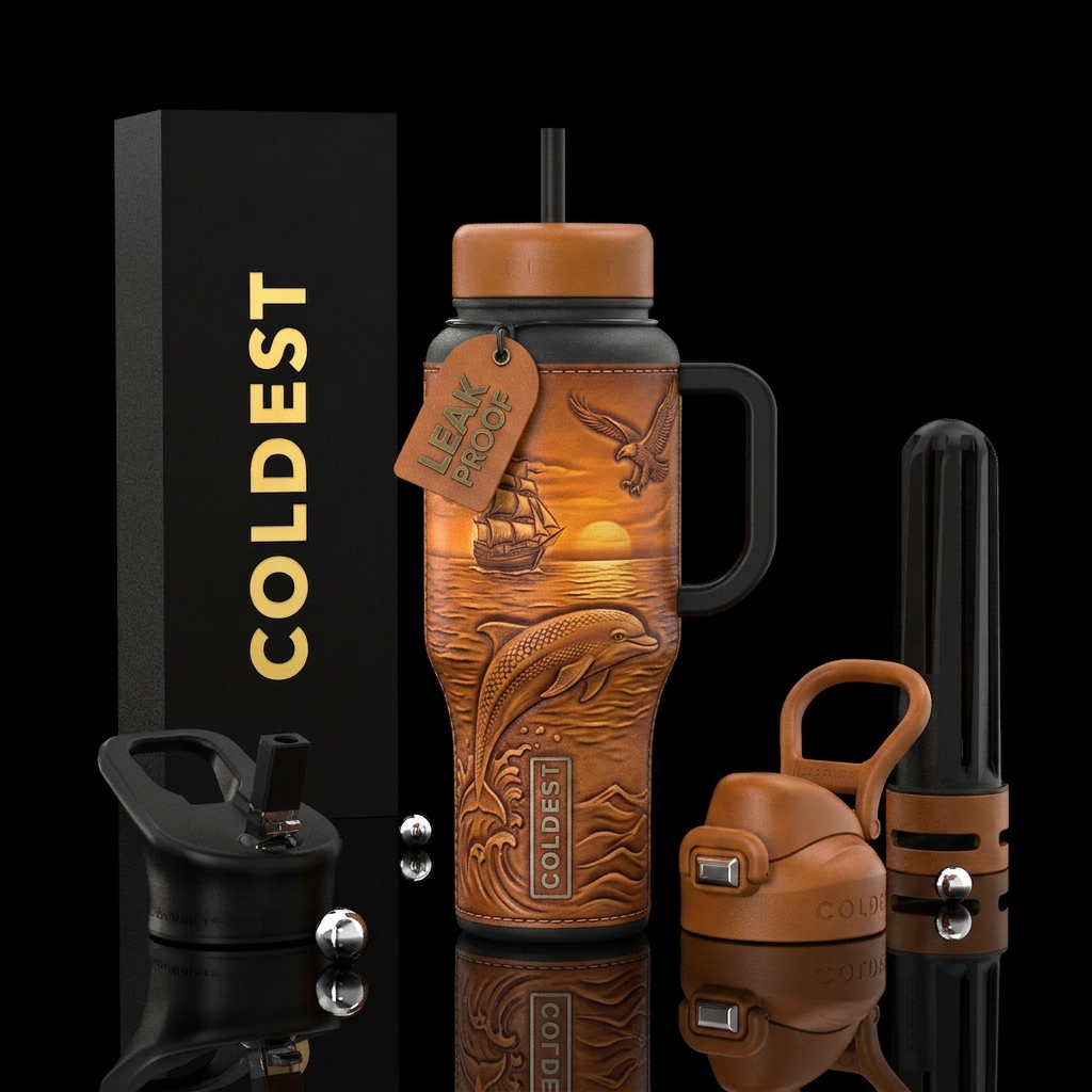 Beautiful leather bottle matching design with a sh... water bottle design
