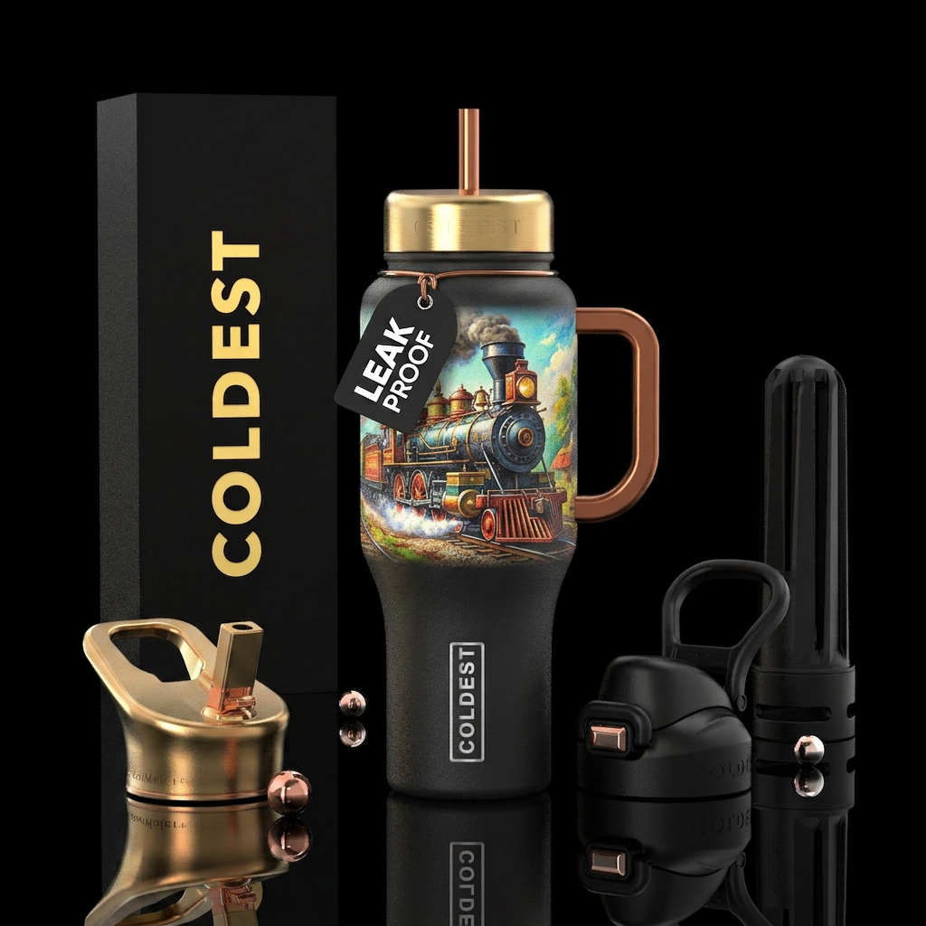 Far background  Steam engine water bottle design