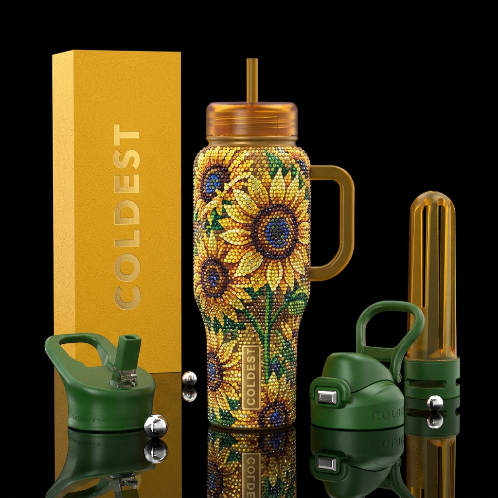Sunflowers made of little diamonds, beautiful bott... water bottle design