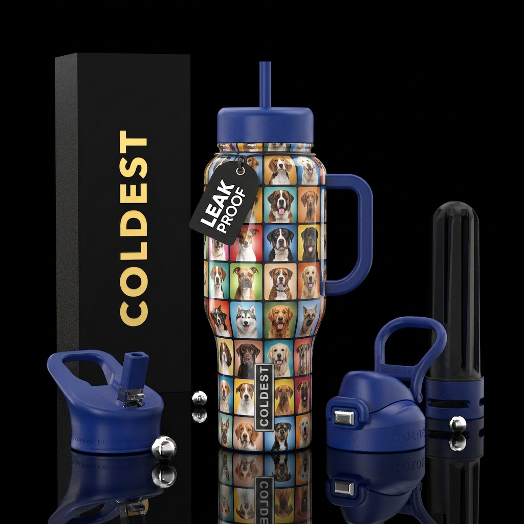 Realistic dogs squares up and down the bottle all ... water bottle design
