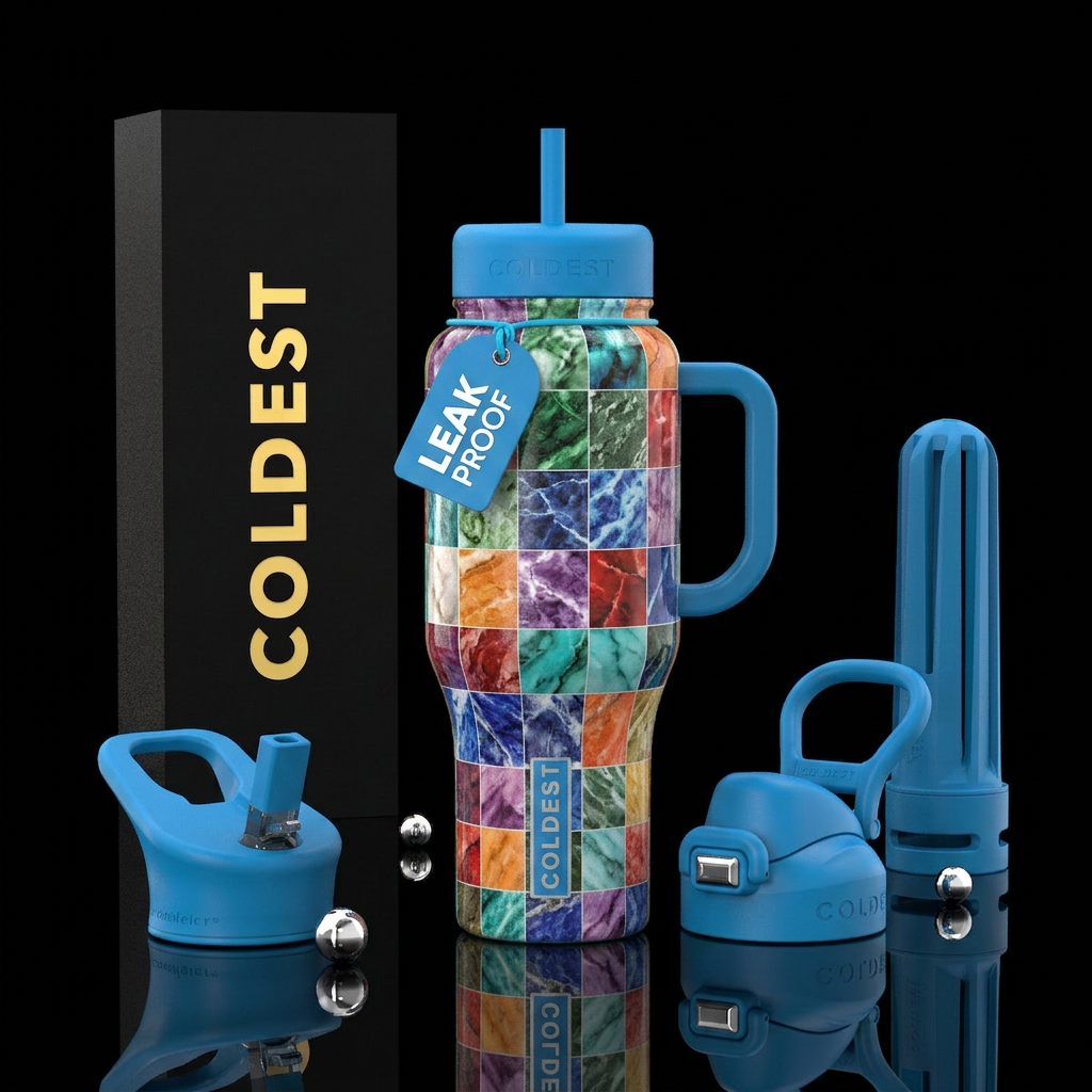 Whole bottle of squares with different colored mar... water bottle design