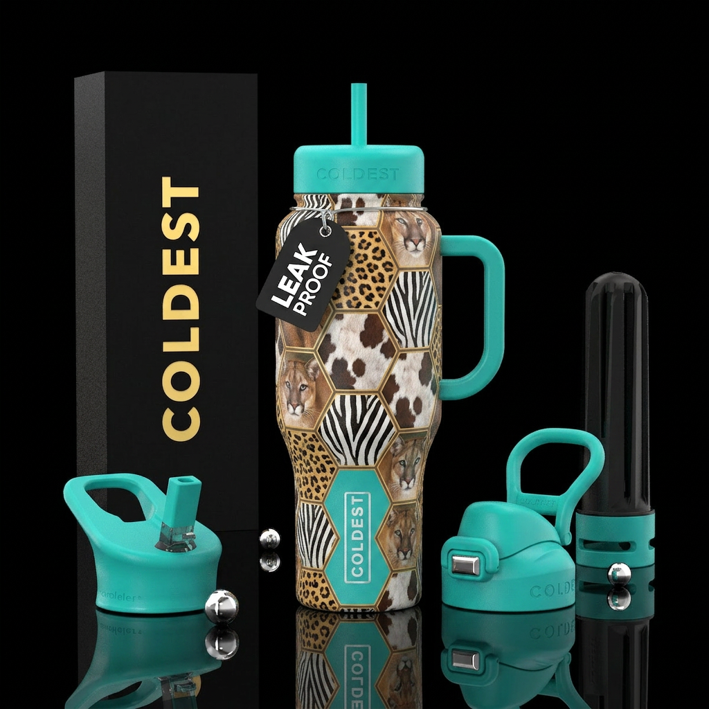 Hexagon leopard cow zebra cougar water bottle design