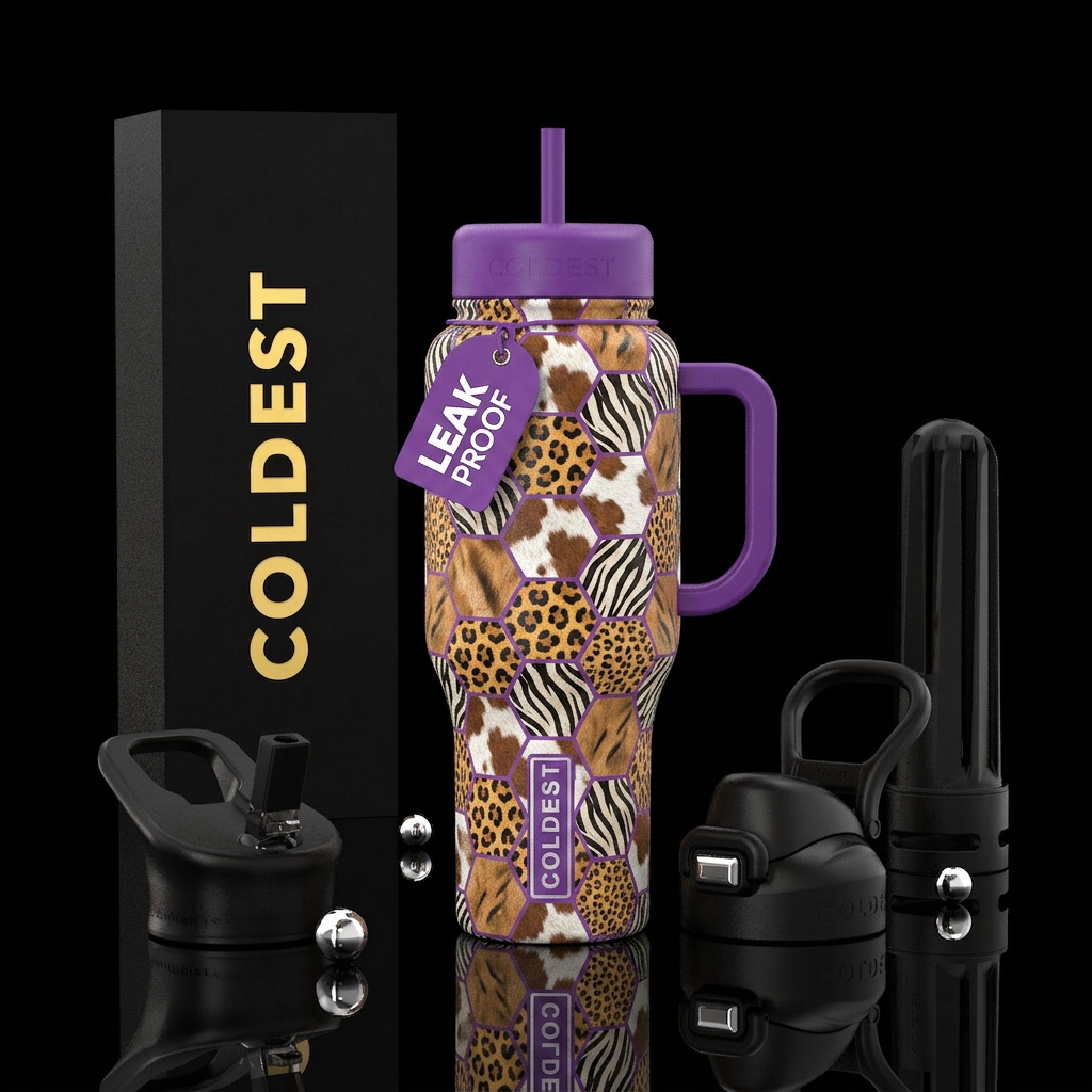 Hexagon leopard cow zebra cougar water bottle design