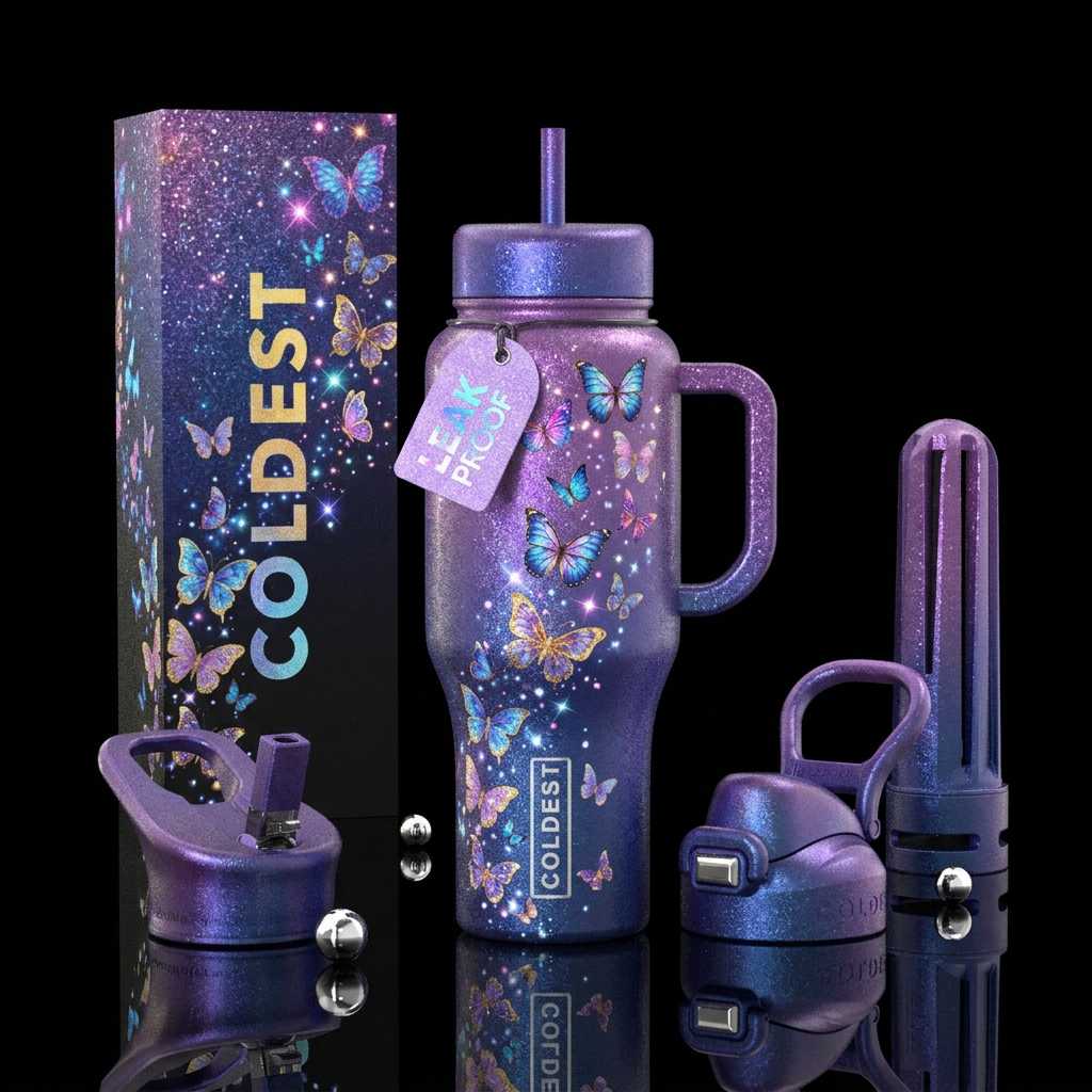 Sparkle dreams & butterflies water bottle design