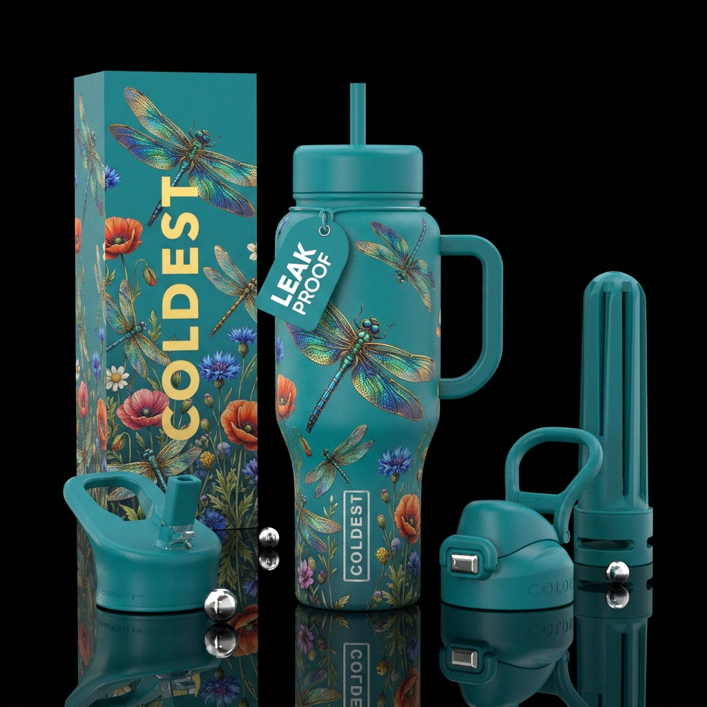 Dragonfly, Beautiful,  flowers water bottle design