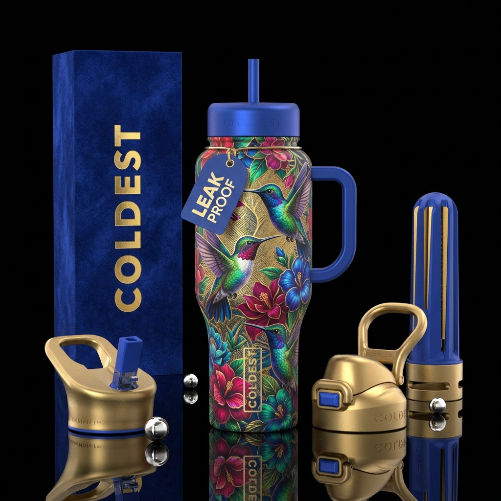 Powerful Queen hummingbird water bottle design
