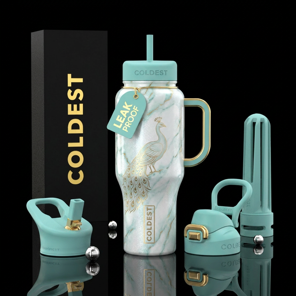 White shimmery bottle marble with light colored pe... water bottle design