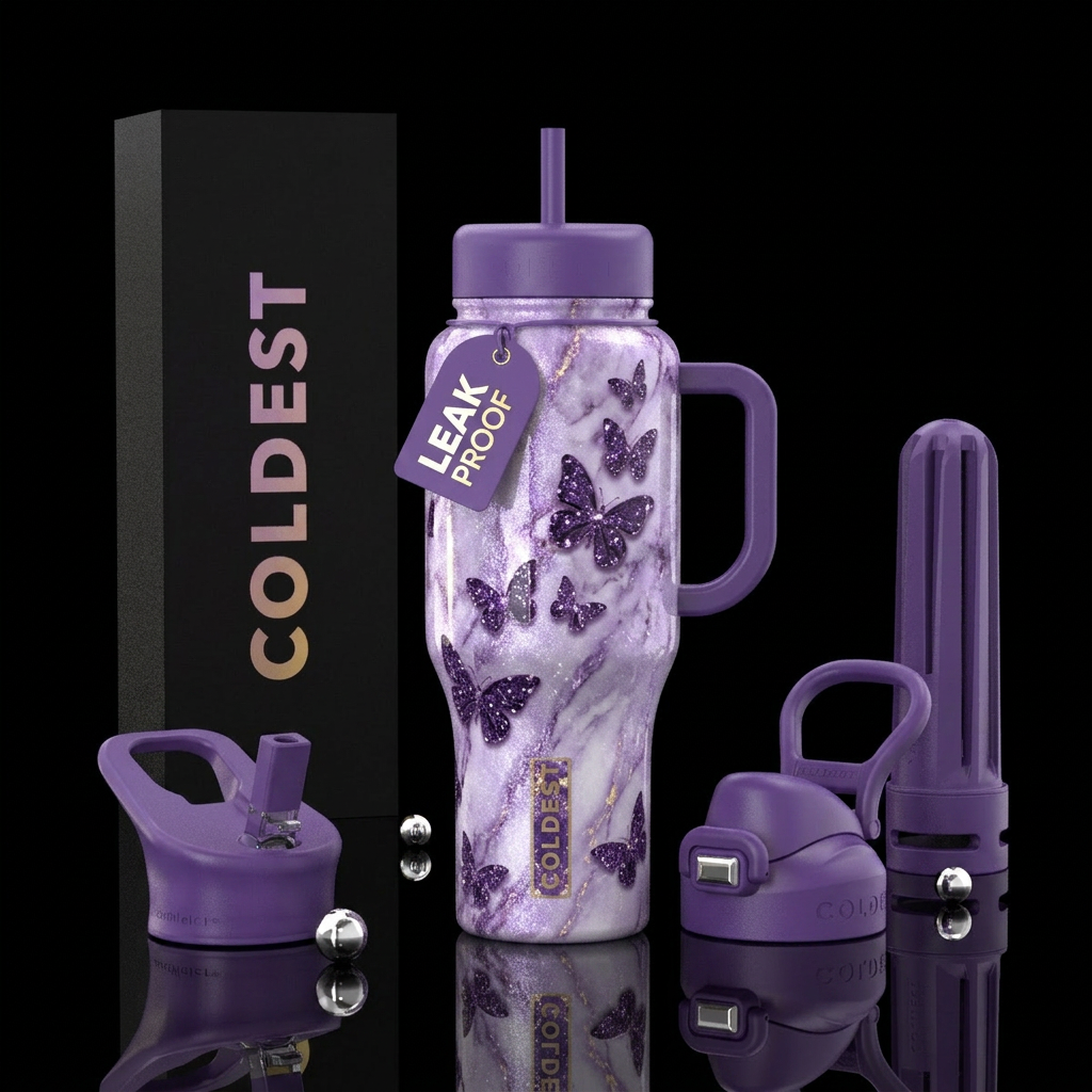 Violet & white shimmery marble w/ a darker purple ... water bottle design