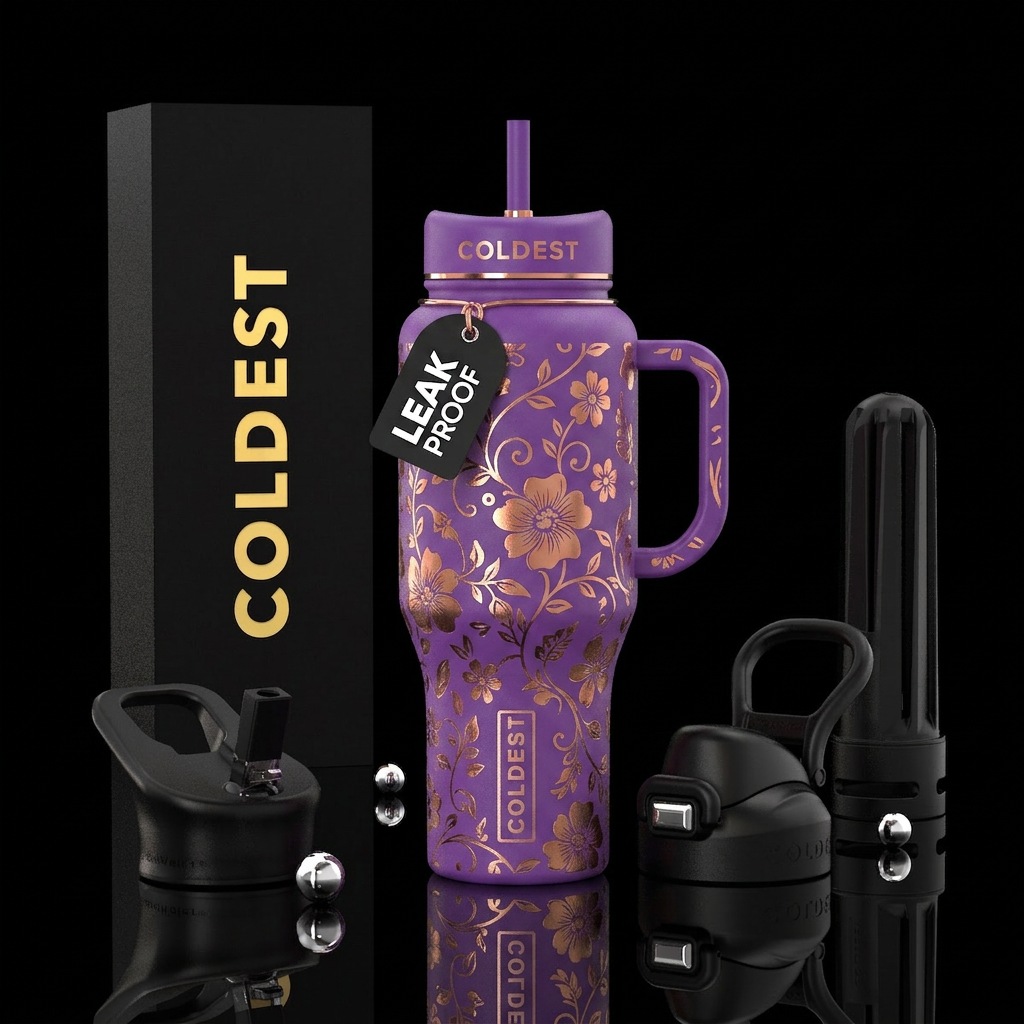 Purple bottle copper flowers water bottle design