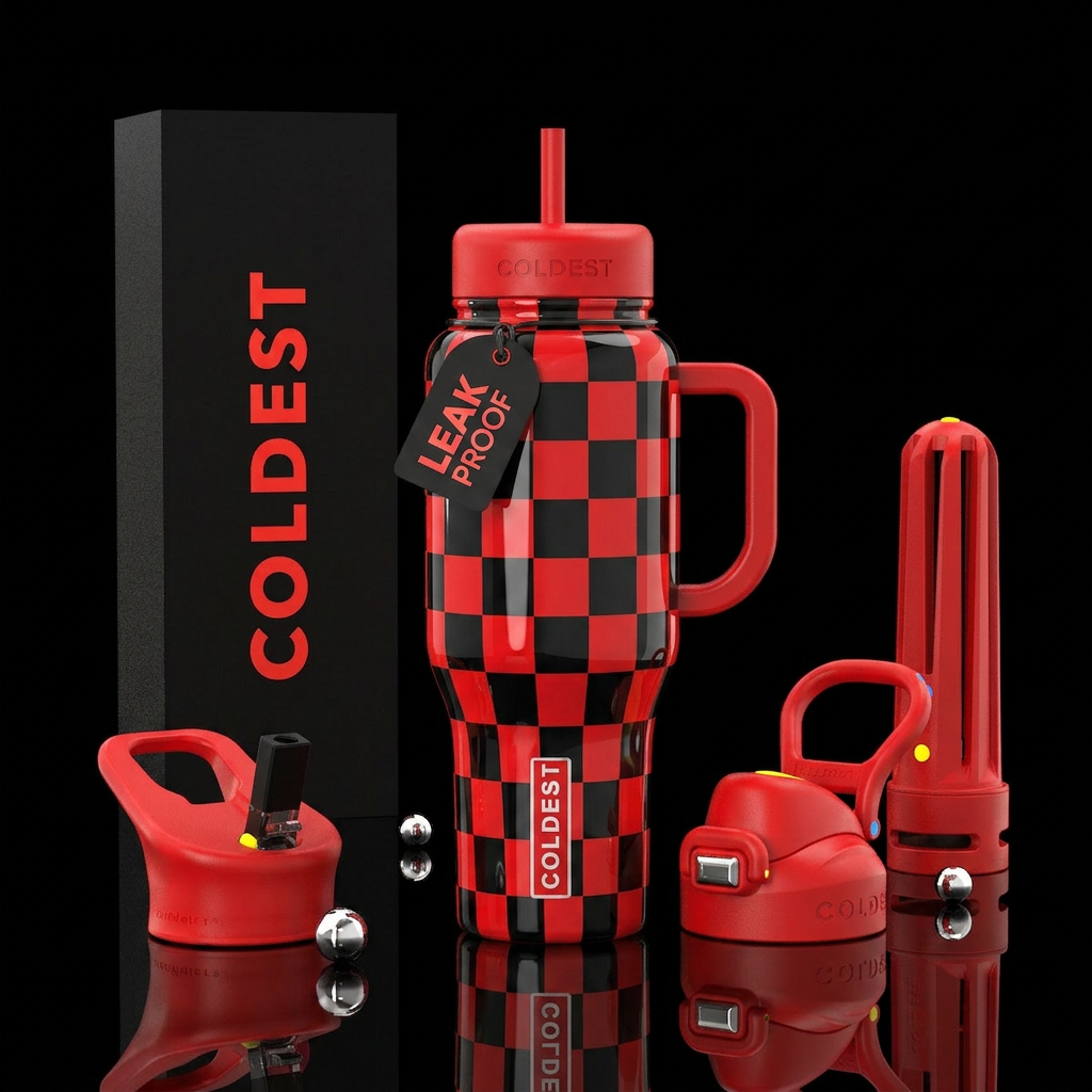 Checker race car water bottle design