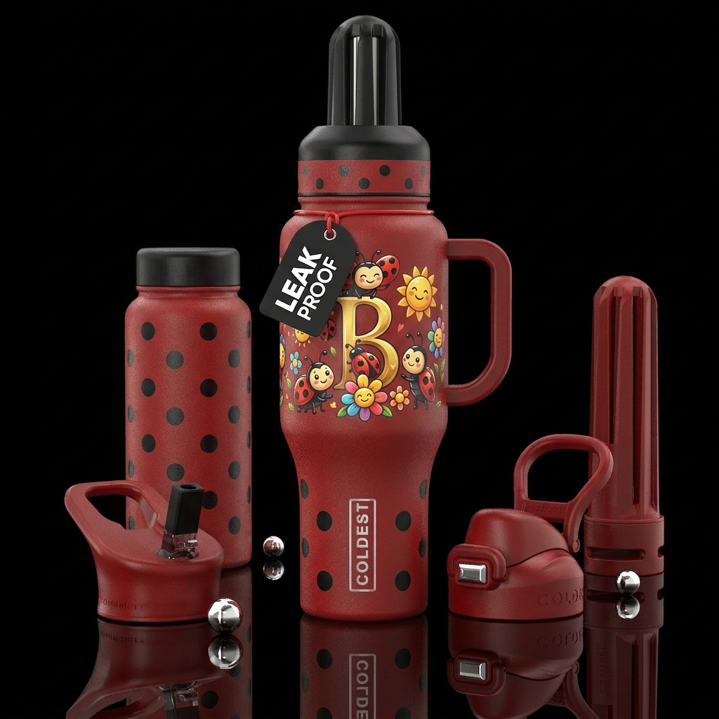 Ladybug colored bottle with B ladybug sunshine and... water bottle design