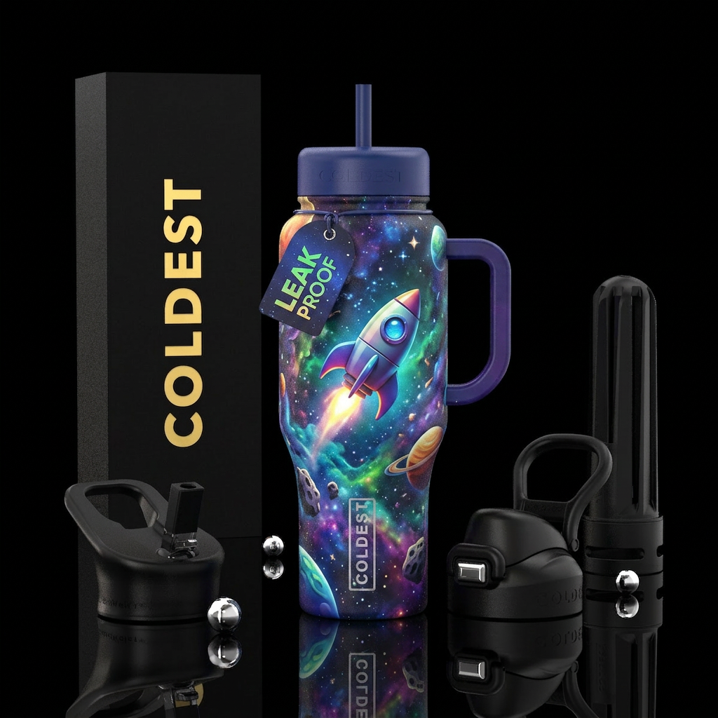 Rocket ship of the universe water bottle design