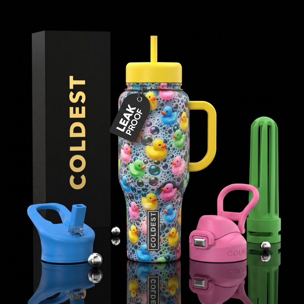 Multicolored bubble bath real little baby duckies water bottle design