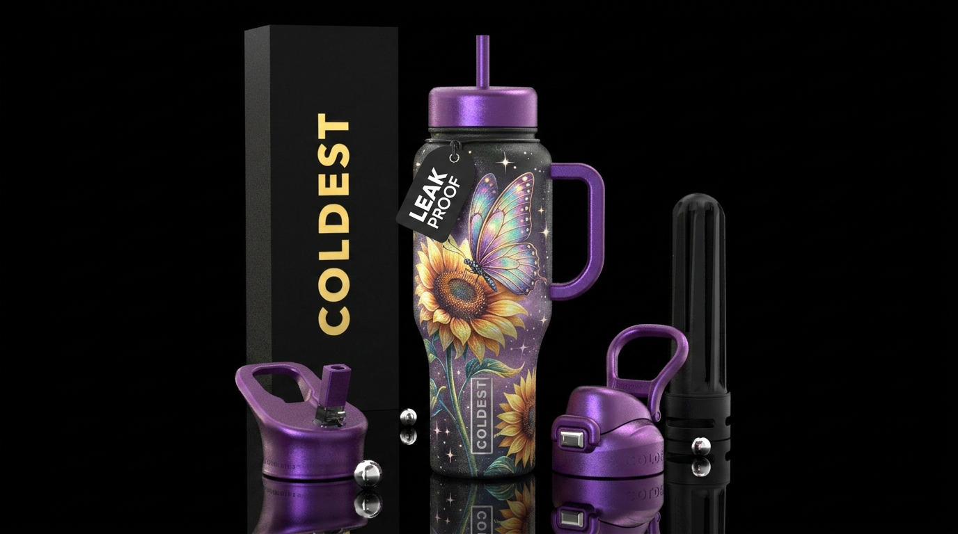 Beautiful shimmery butterfly on a sunflower, spark... water bottle design
