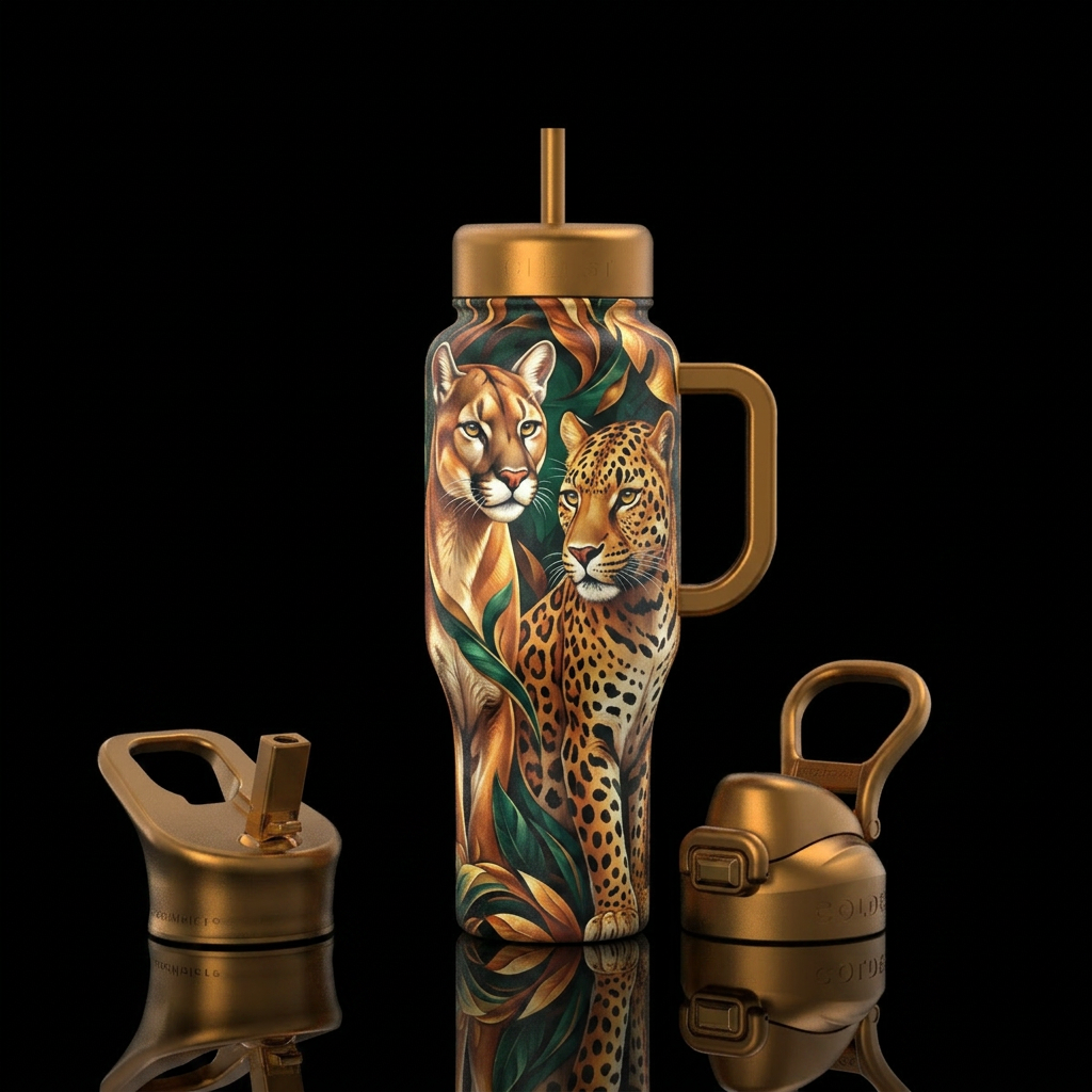 Cougar bottle w/ a beautiful leopard water bottle design