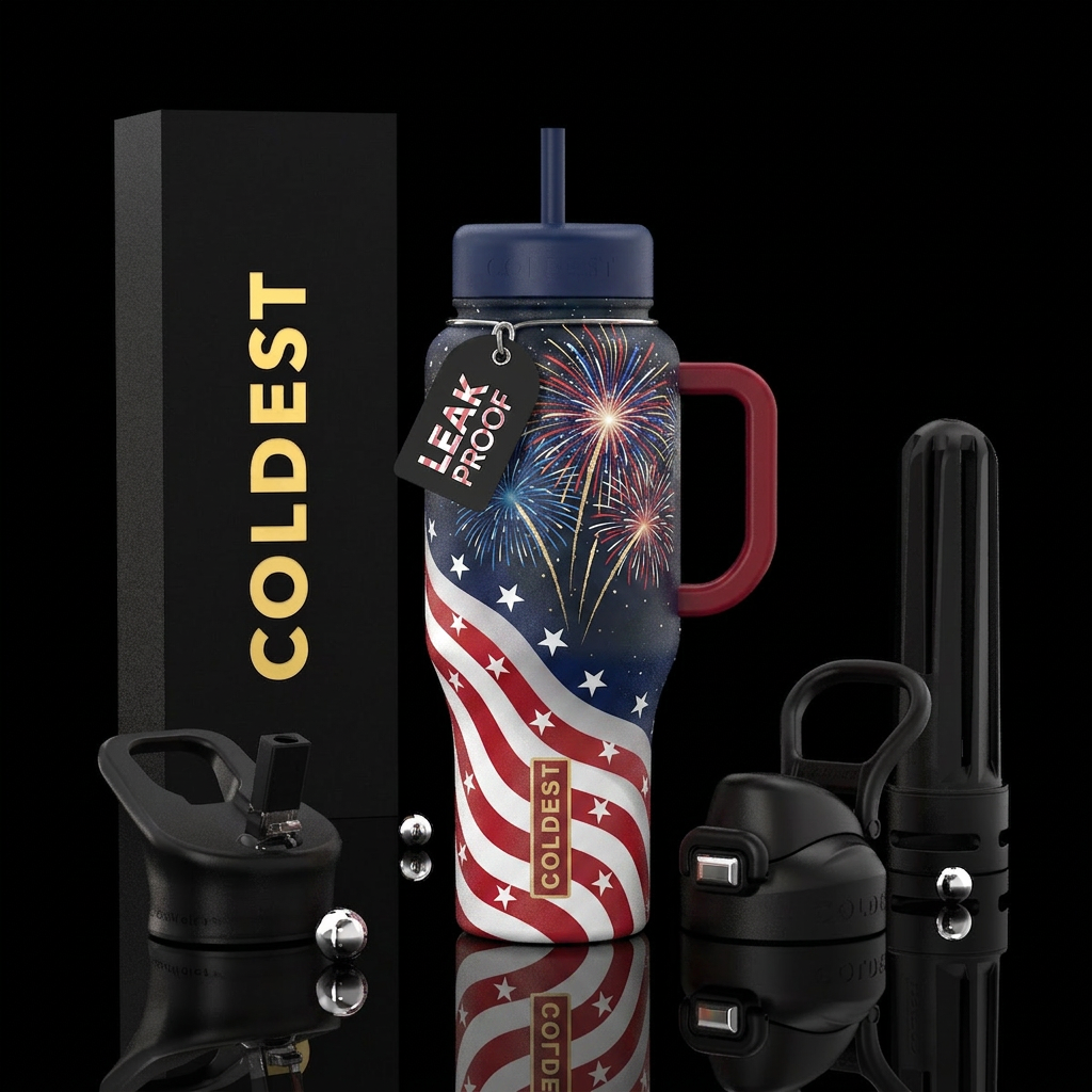 Stars & Stripes w/ Fire works water bottle design