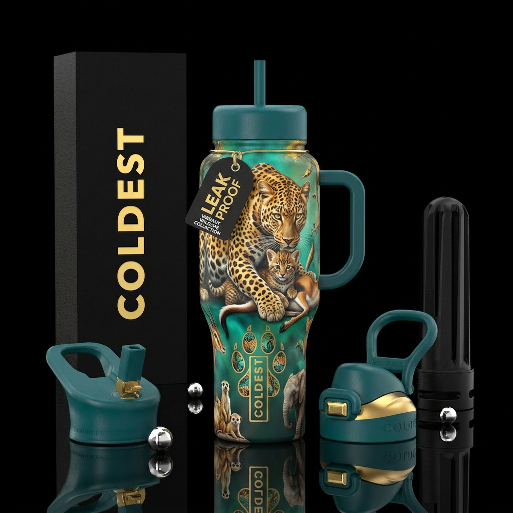 A leopard and a kitten water bottle design