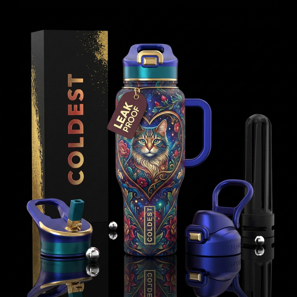 A heart a beautiful cat, water bottle design