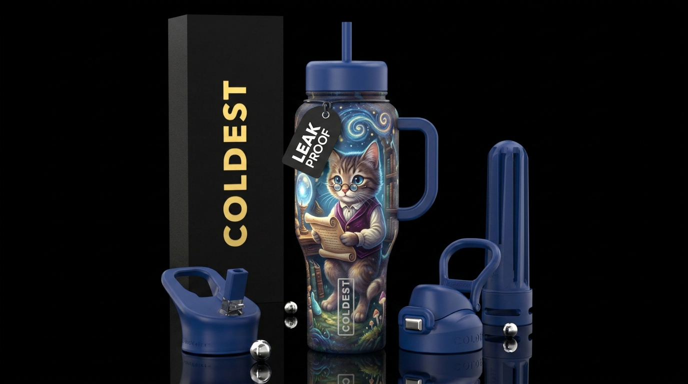 Fantasy cat reader water bottle design
