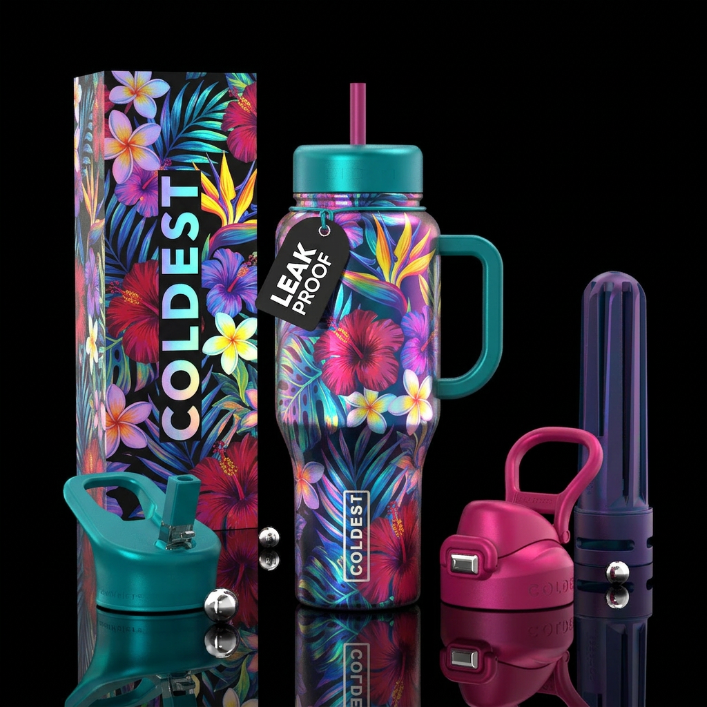 Floral, Dichroic, Hawaiian, romantic water bottle design