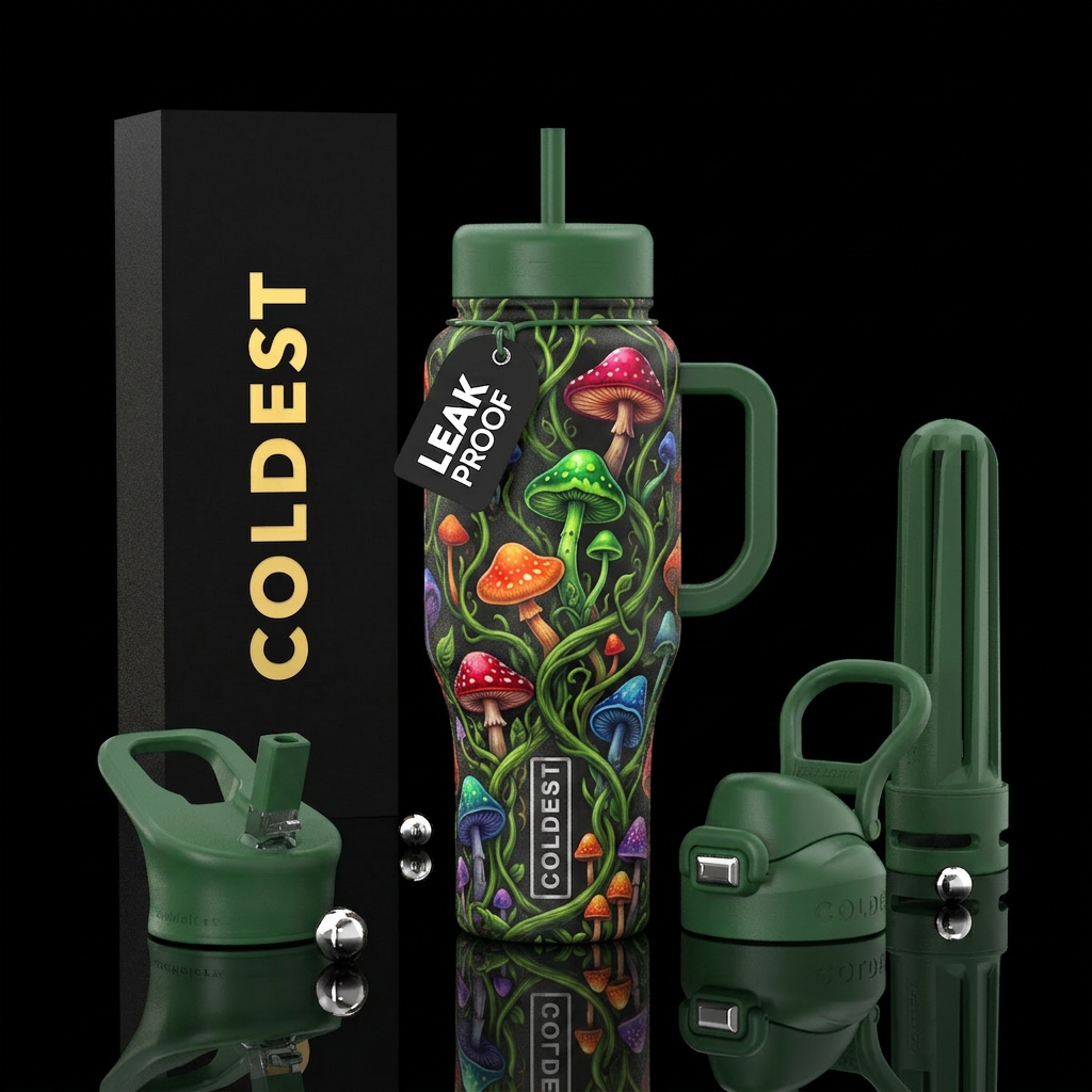 Mushroom Vines water bottle design