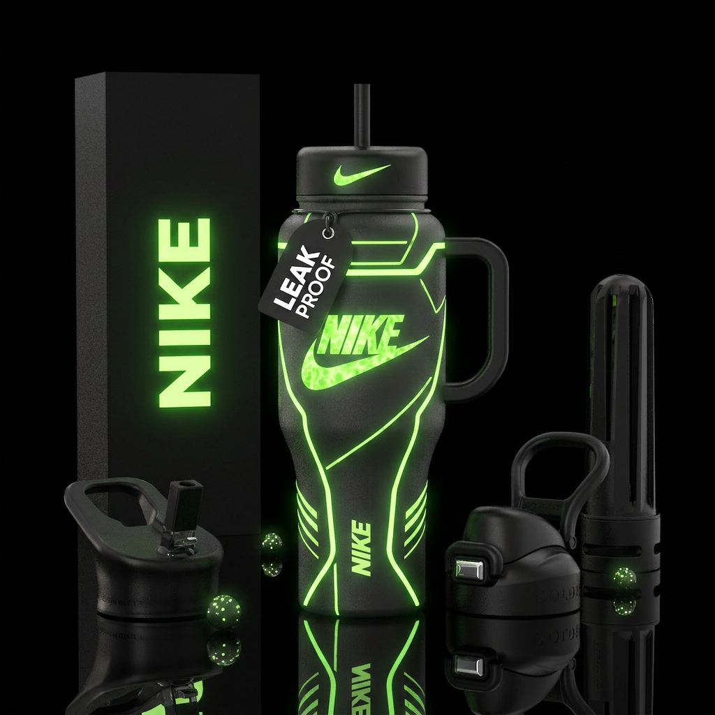 Glow in the dark,  Nike word & logo water bottle design