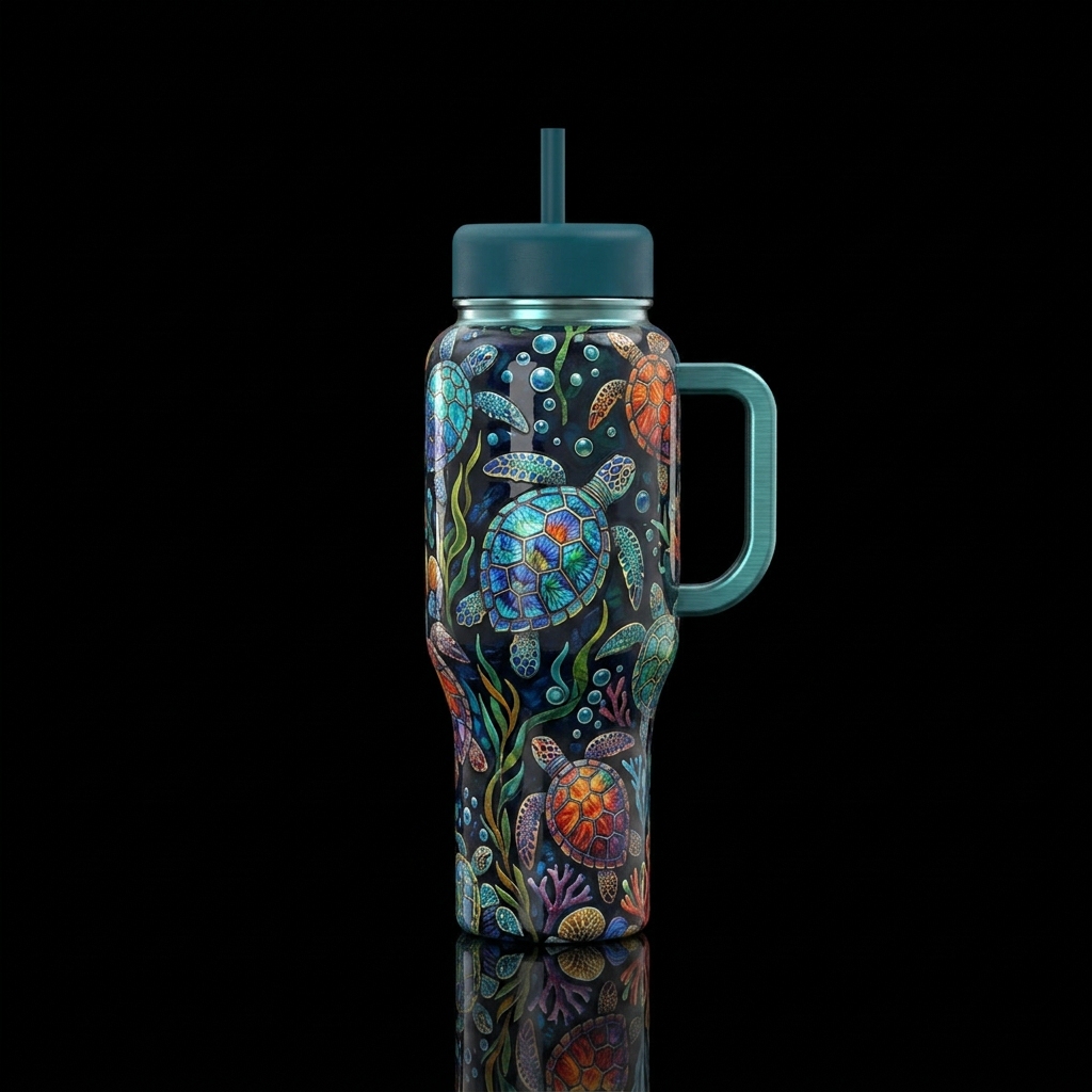 Unique wide dark glass turtle water bottle design