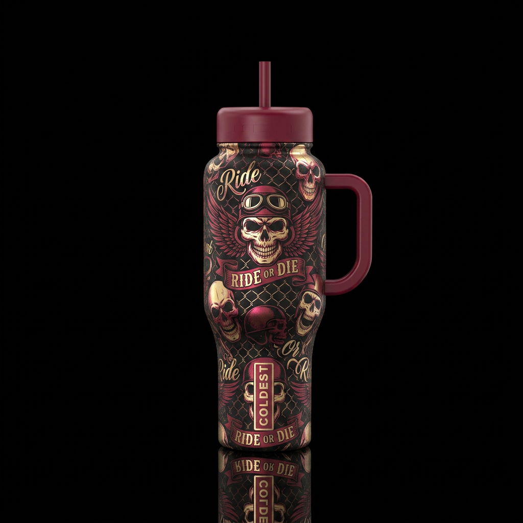 Ride or Die, Skulls water bottle design