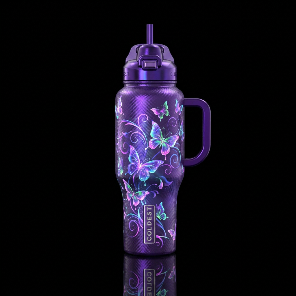 butterfly, swirls, modern, beautiul, glowie water bottle design