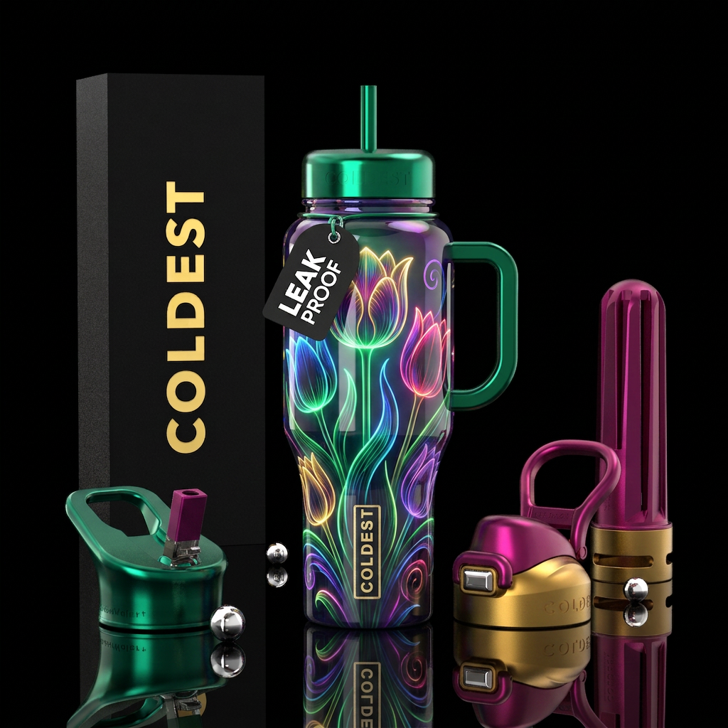 Tulips, Swirls, glowie, beautiful,  modern, Reflec... water bottle design