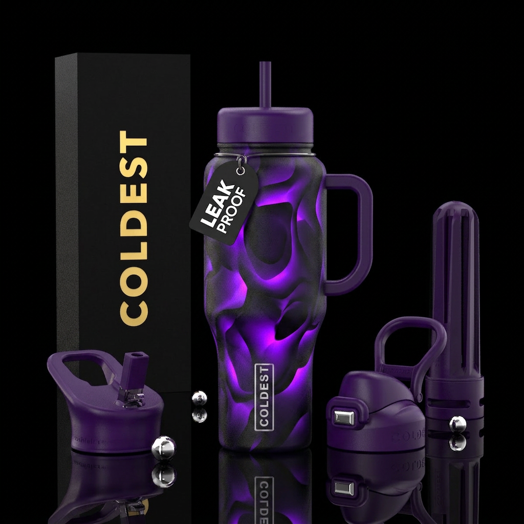 Purple, dark, glowie, shadow water bottle design