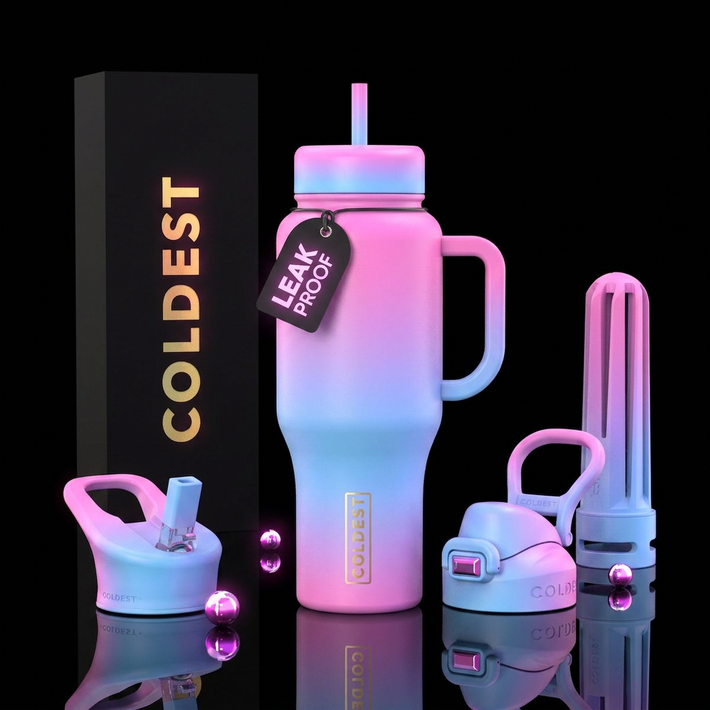 Cotton candy glowy shadow water bottle design