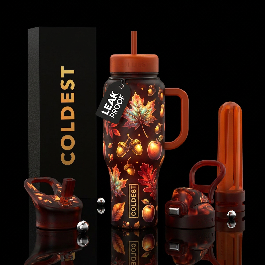 Fall, leaves, apple, glowie water bottle design
