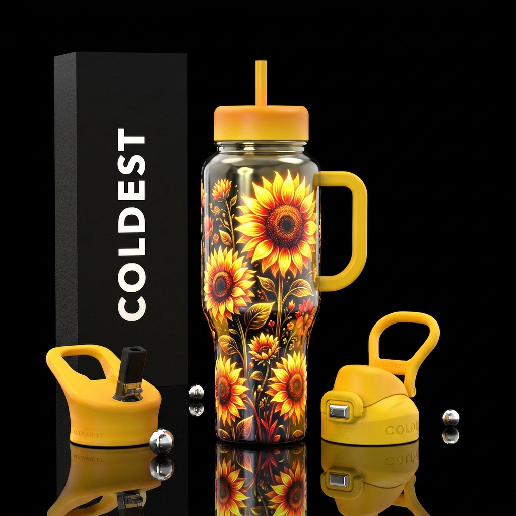Sunflowers, glowie, flower,  moderm, Reflective water bottle design
