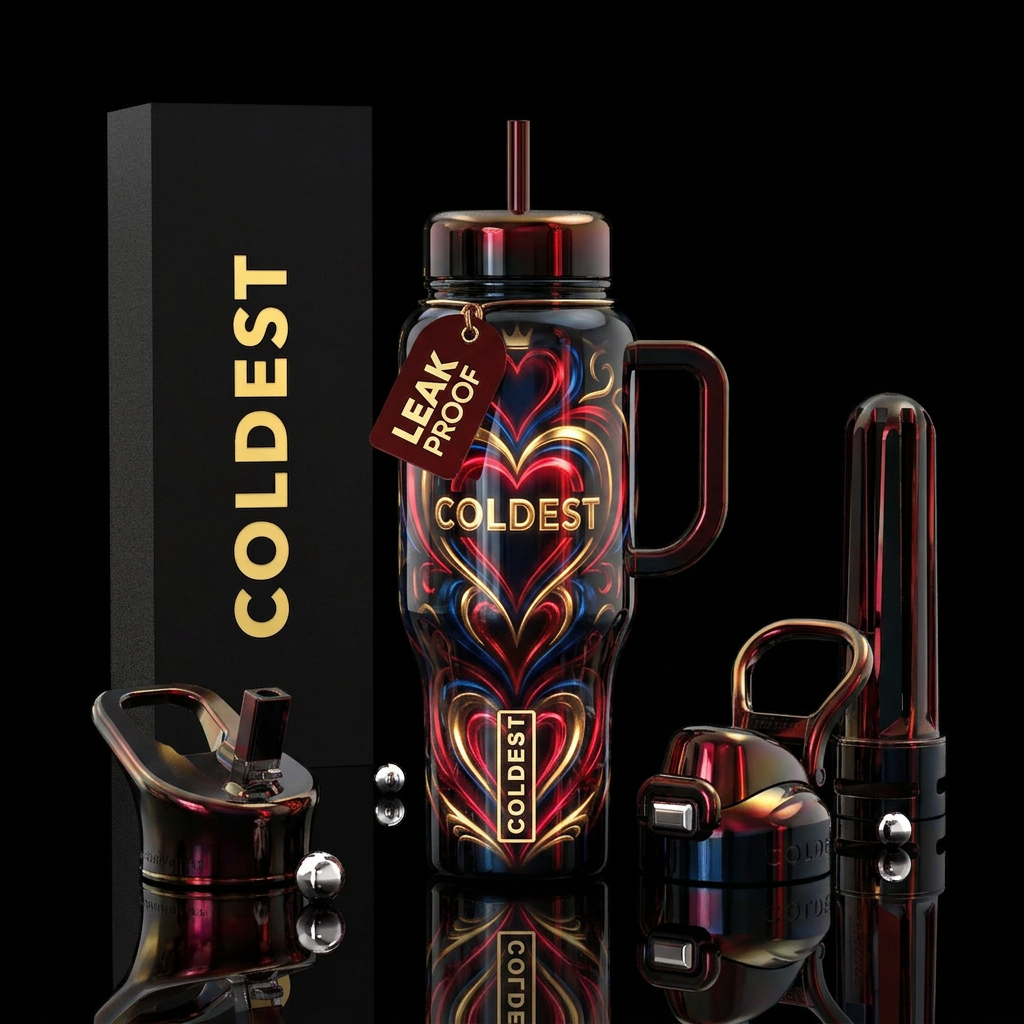 Queen of hearts, glowie shadow,  Reflective water bottle design