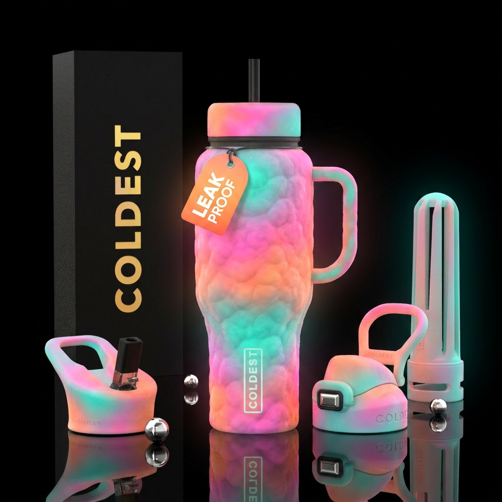 Puffy, textured glowie ghost outward water bottle design