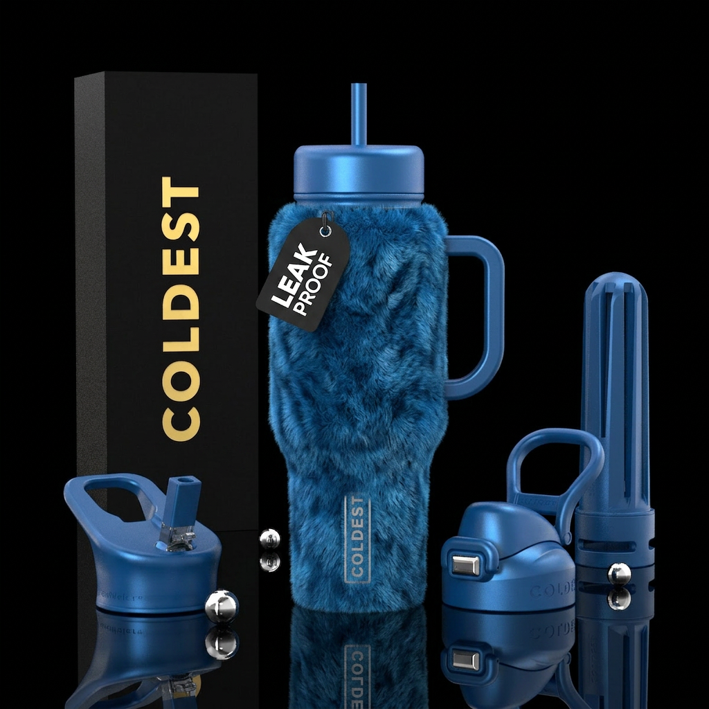 Cat, fuzzy long fur water bottle design