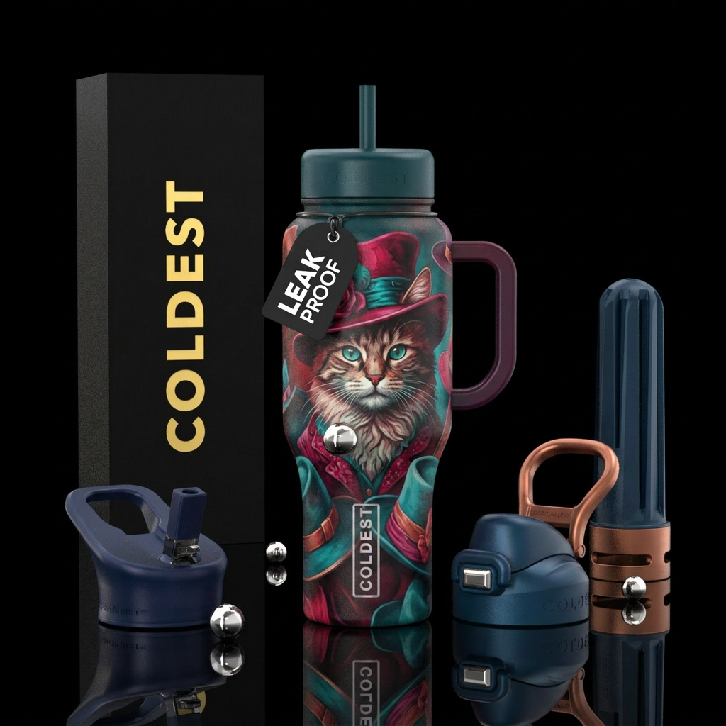 Cat in a hat beautiful real water bottle design