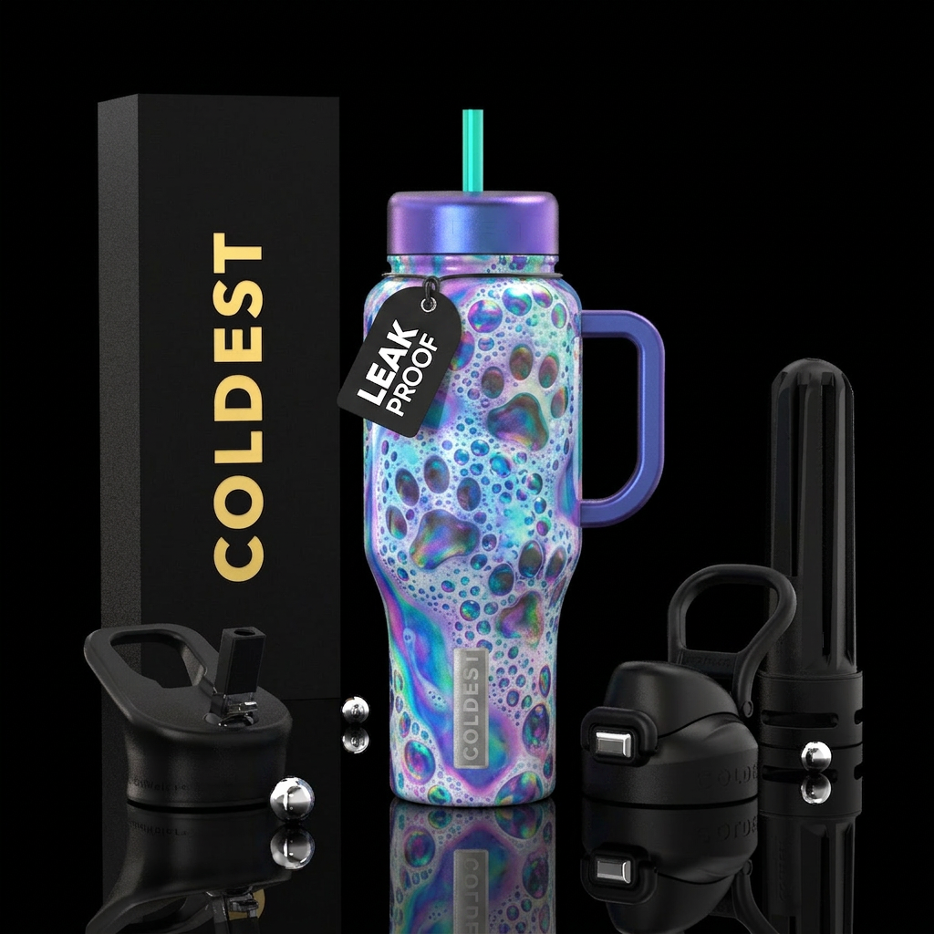 Paw prints in bubble bath water water bottle design