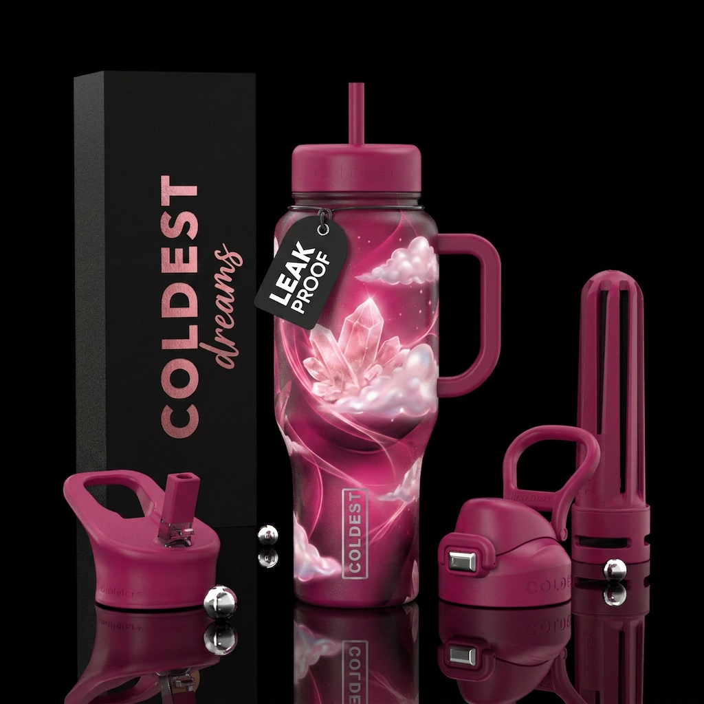 Pink dreams, glowie, shadow, Reflective, beautiful... water bottle design