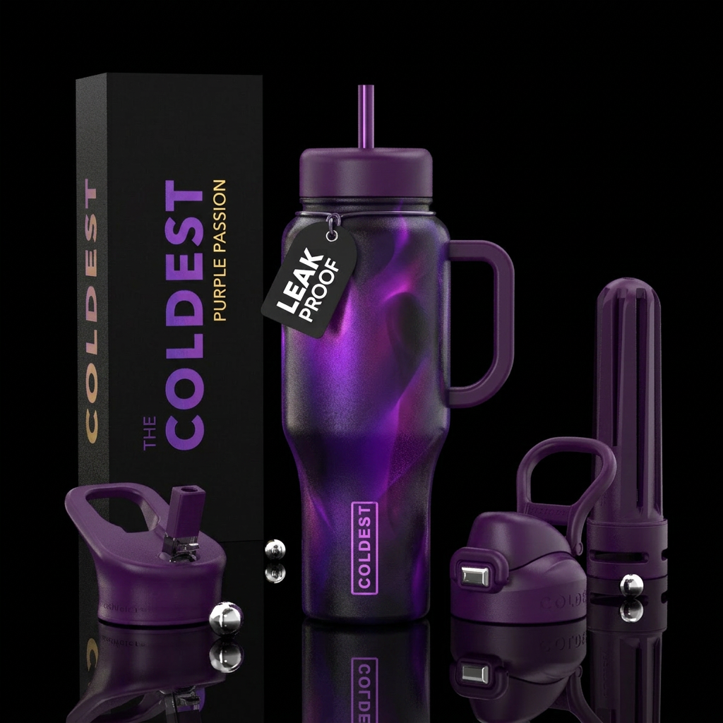 Purple passion, glowie, shadow. Reflective,  lumin... water bottle design