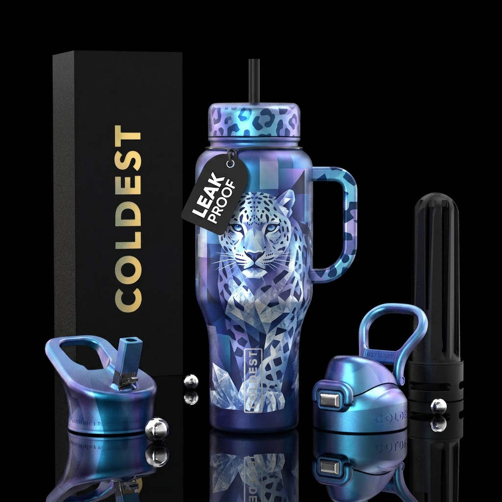 Ice leopard,  beautiful shado art, modern water bottle design