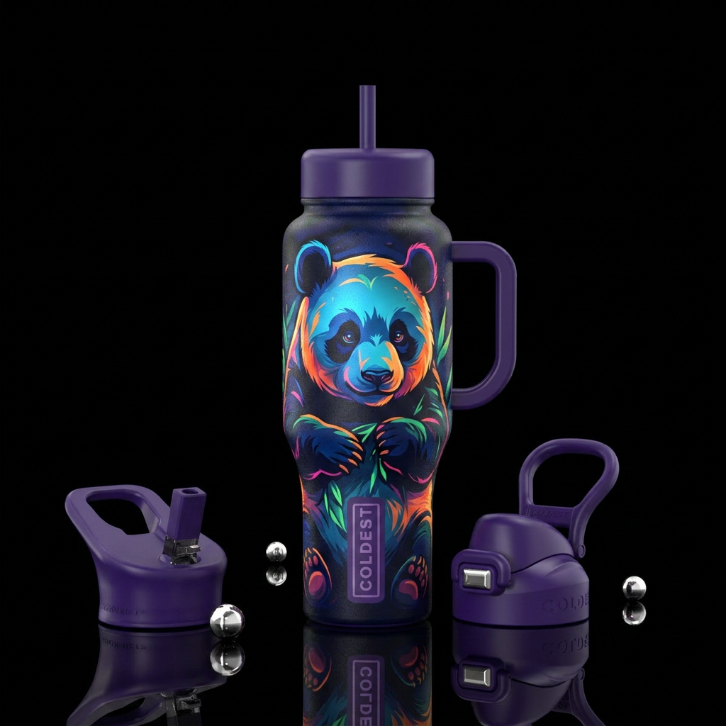 Beautiful shadows panda bear, luminous water bottle design