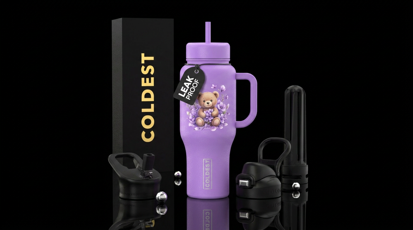Purple pedals, teddy bear, textured beautiful water bottle design
