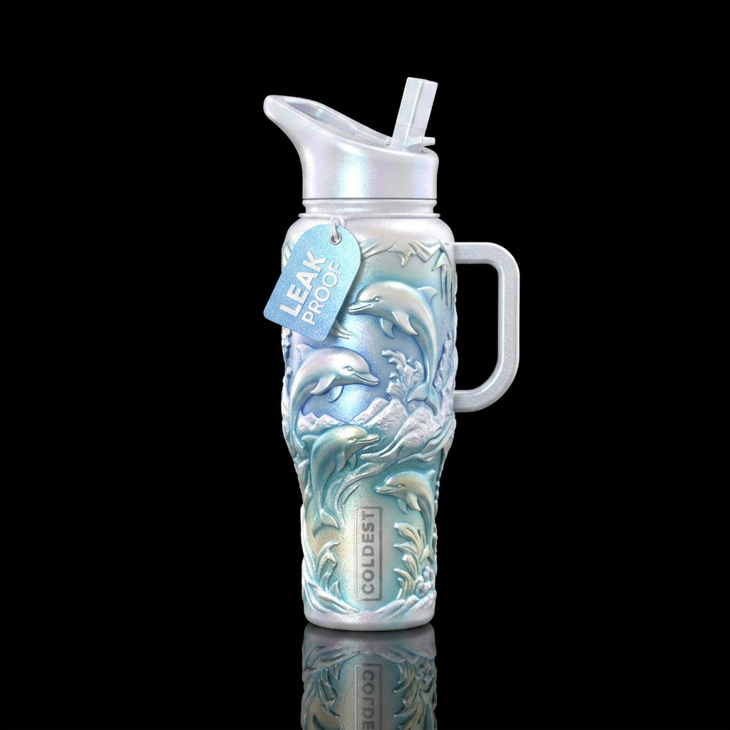 Snow dolphin, textured,  beautiful water bottle design