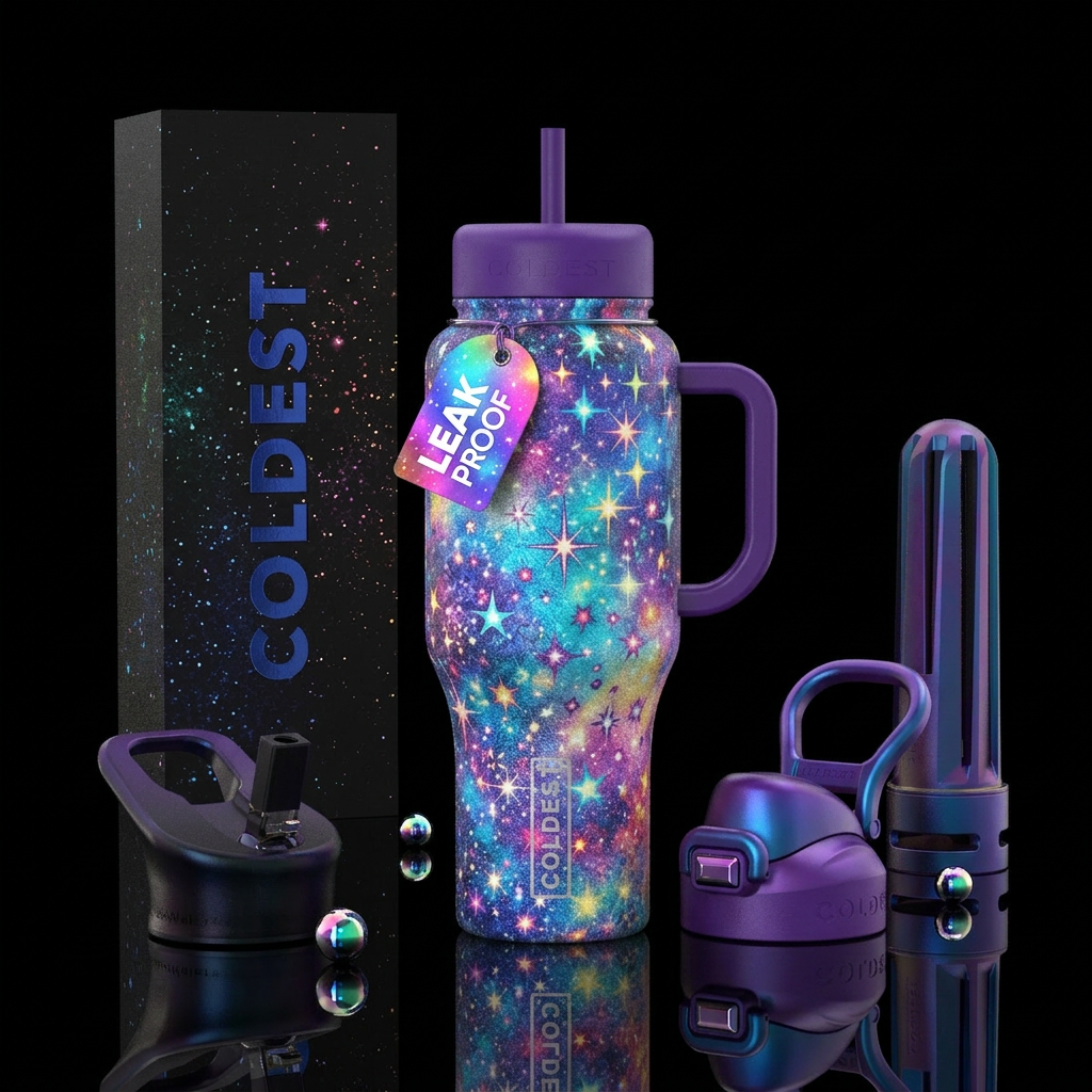 Starring, textured, colorful water bottle design